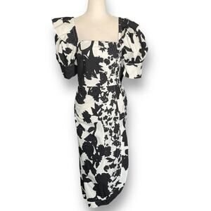 Christopher John Rogers For Target Black White Floral Puff Sleeve Midi Dress New